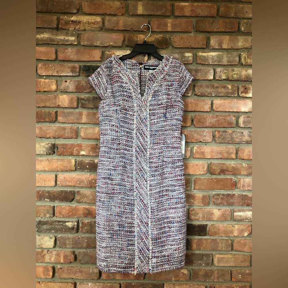 Karl Lagerfeld Tweed Split Neck Sheath Dress - Size 4
